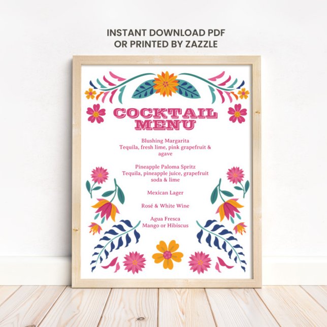 Rosa gult mexikanskt fiesta-barmeny-skylt poster (Skapare uppladdad)
