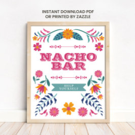 Rosa gult mexikanskt fiesta Nacho Bar-skylt Poster
