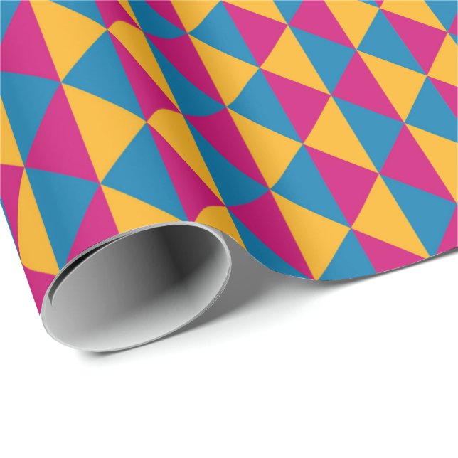 Rosa, Gult och blå diamanter och trianglar Presentpapper (Rullad Hörn)