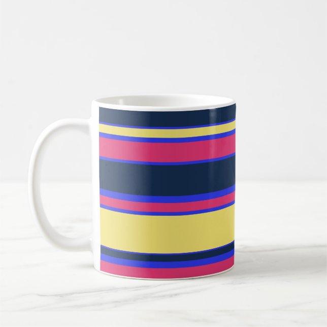 Rosa, gult och blått rand kaffemugg (Vänster)