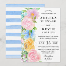 Rosa Gult och Blue Boho Flowers Bröllop