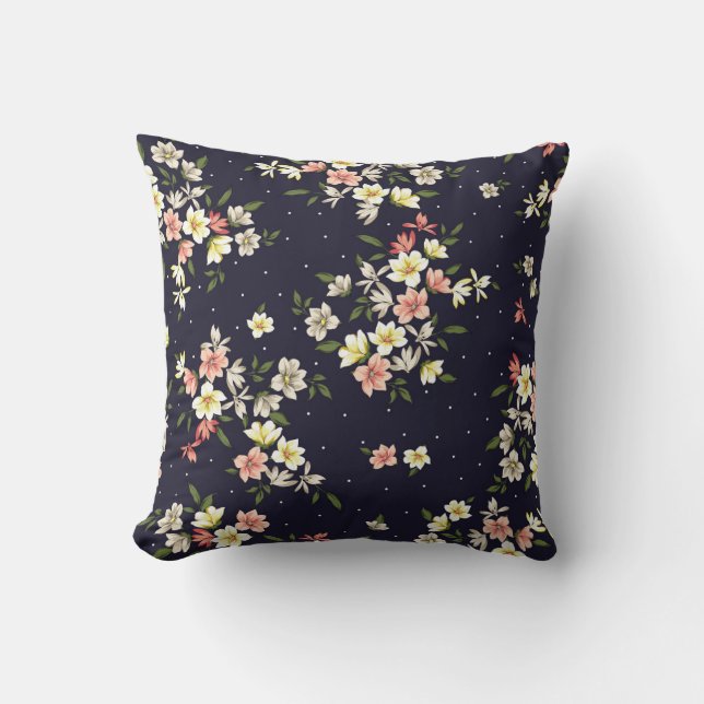 rosa gult och bruna småblommor med grönt lea kudde (Framsida)