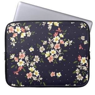 rosa gult och bruna småblommor med grönt lea laptop fodral