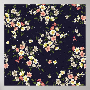 rosa gult och bruna småblommor med grönt lea poster
