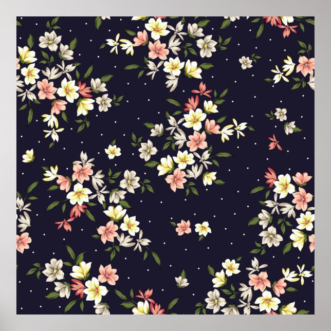 rosa gult och bruna småblommor med grönt lea poster (Framsidan)