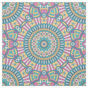 Rosa gult och grönt kaleidoskop blommor tyg