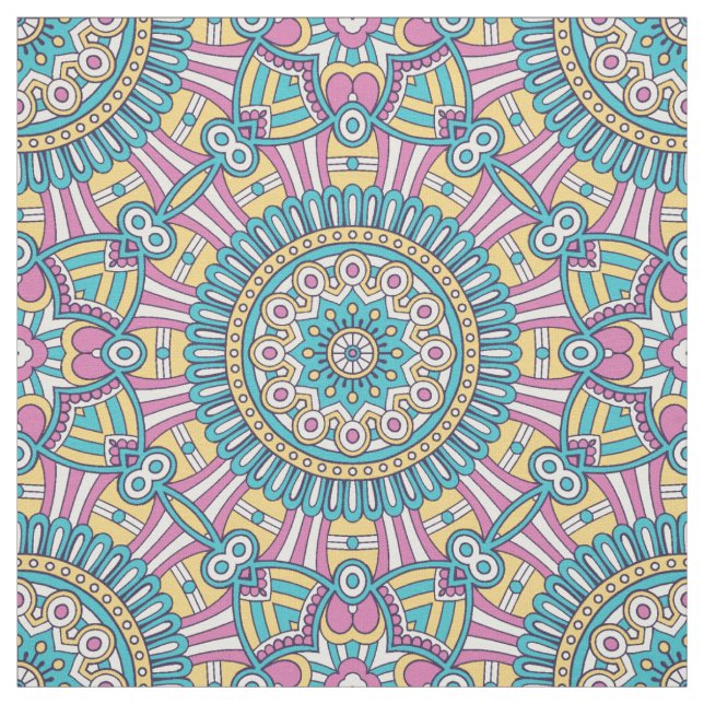 Rosa gult och grönt kaleidoskop blommor tyg (Provkarta)
