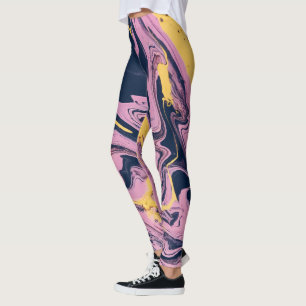 Rosa, Gult och Svarta Abstrakten Mönster Leggings
