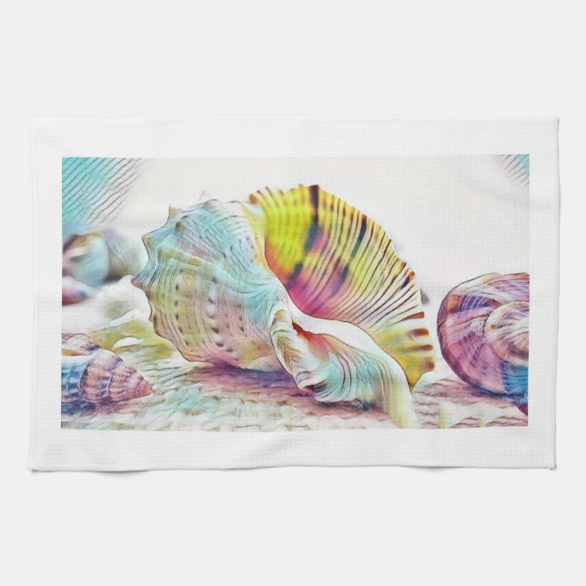 Rosa gult och vattenfärgsmålarfärg för blå kontrol kökshandduk (Horisontell)