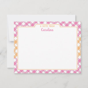 Rosa & Gult Orange Preppy Gingham Stationery Anteckningskort