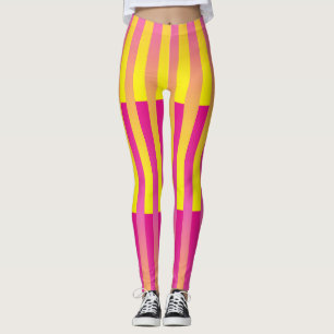 Rosa Gult Orange stripe Mönster Leggings