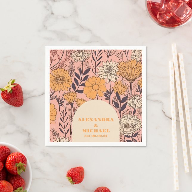 Rosa Gult Orange Wildblommor Bröllop Pappersservett (Insitu)