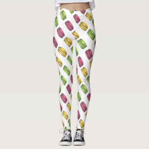 Rosa Gult Pastel Fransk Macaron Macaron Cookies Leggings