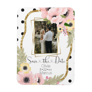 Rosa Gult Poppy Save the Date Blommigt Photo Magnet