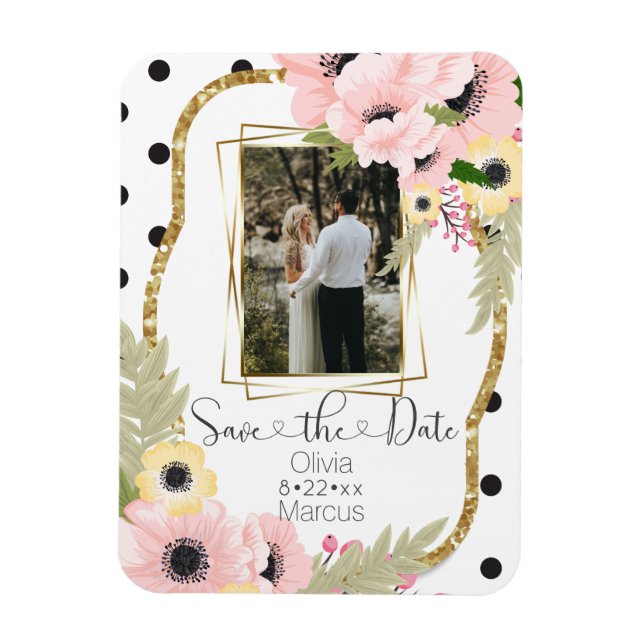 Rosa Gult Poppy Save the Date Blommigt Photo Magnet (Vertikal)