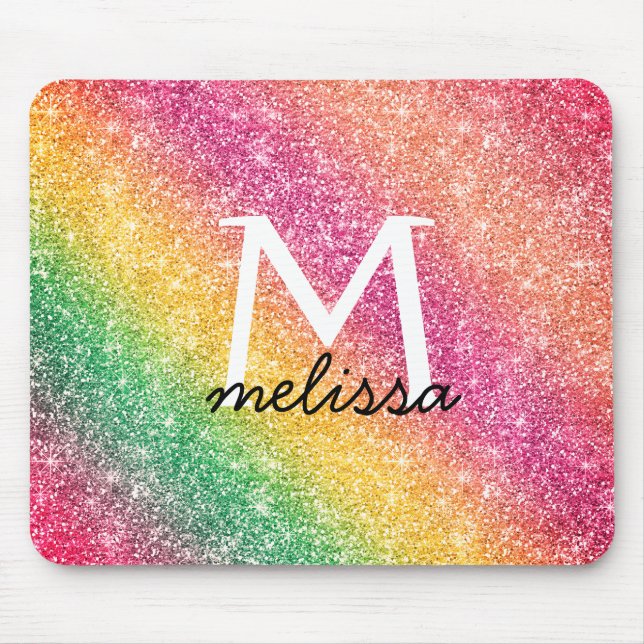 Rosa Gult Rainbow Glitter Monogram Musmatta (Framsidan)