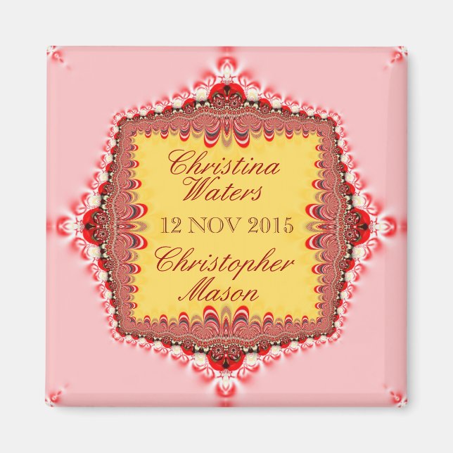 Rosa Gult Rött Satin+Lace Bröllopspresent Magnet (Framsidan)