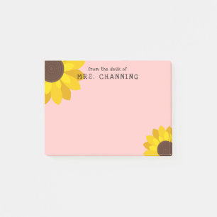 Rosa Gult Solblommor från lärarskrivbordet Post-it Block