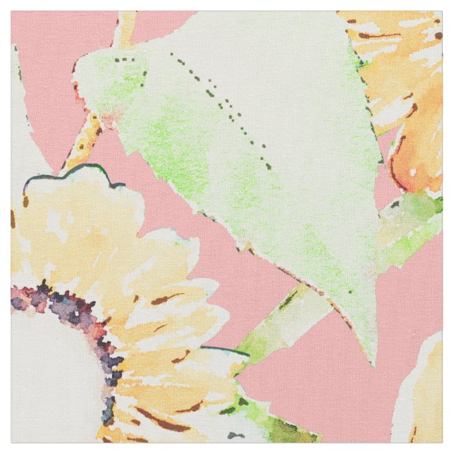 Rosa Gult Solblommor VattenfärgBlommigt Tyg (Närbild)