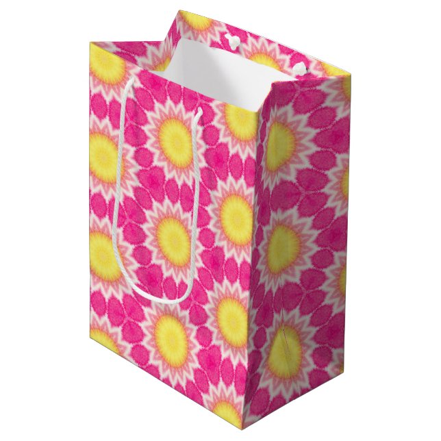 Rosa Gult Solros Mönster Gift Bag (Framsidan Vinklad)