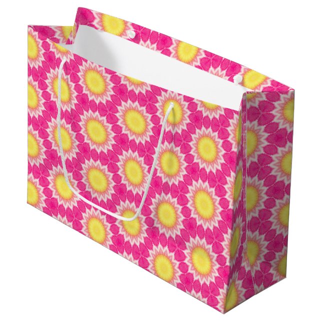 Rosa Gult Solros Mönster Large Gift Bag (Framsidan Vinklad)
