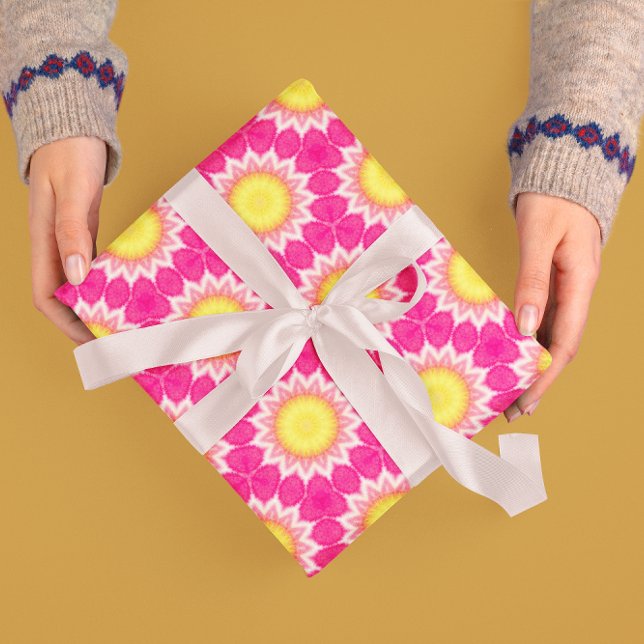 Rosa Gult Solros Mönster Wrapping Papper Roll Presentpapper (Skapare uppladdad)