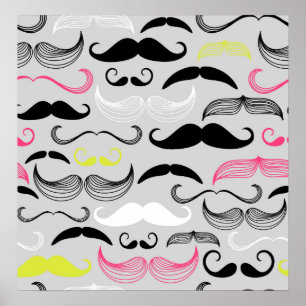 Rosa-, gult- & svartmustascher poster