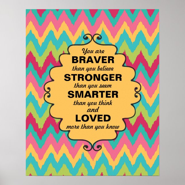 Rosa Gult Teal Grönt Chevron Encouragement Poster (Framsidan)