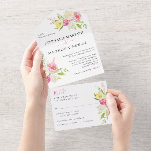 Rosa Gult Vår Blommigt Bröllop (Avrivbar del)