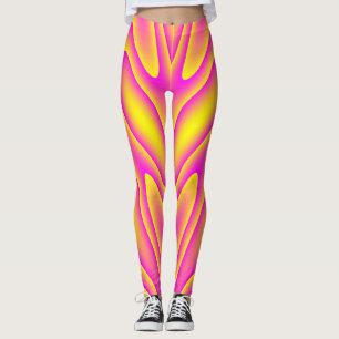Rosa-Gult virvlar runt damasker Leggings