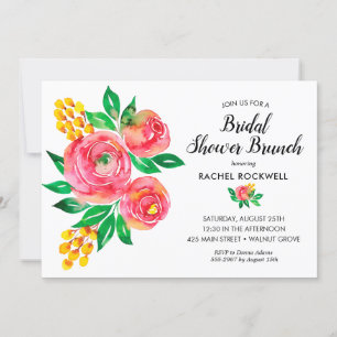 Rosa Gult Watercolor Blommigt Möhippa Inbjudan