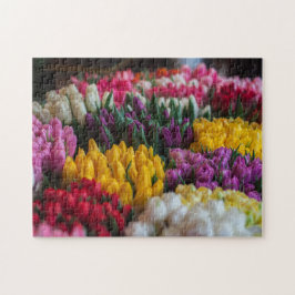 Rosa Gult White Red Tulip Blommigt Bouquet Pussel