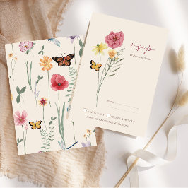 Rosa Gult Wildblomma Whimsical Bröllop OSA Kort