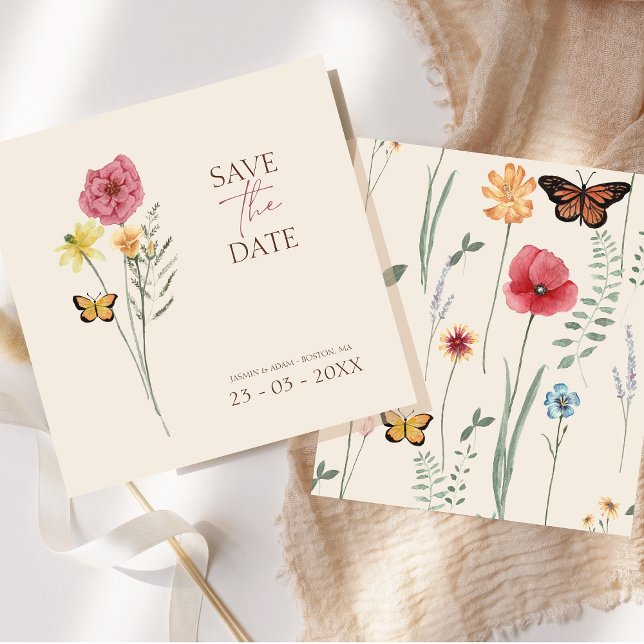Rosa Gult Wildblomma Whimsical Save the Date Spara Datumet (Simple Pink Yellow Wildflower Whimsical Wedding Save the Date Card)