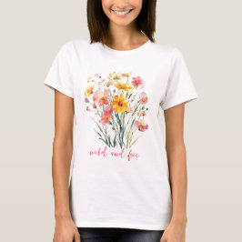 Rosa Gult Wildblommor Watercolor Vild och Free T Shirt