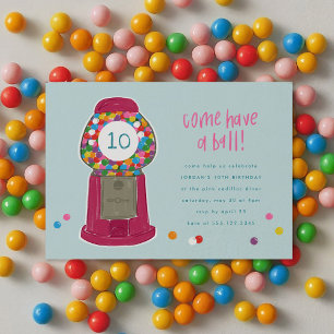 Rosa Gumball Maskin Candy Bubble Gum Birthday Inbjudningar