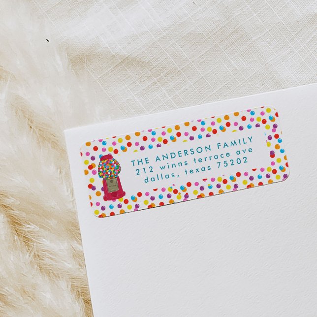 Rosa Gumball Maskin Candy Gum Returadress Returadress Etikett (Pink vintage gumball candy spotted return address labels.)