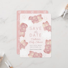 Rosa Gummibarn Babyshower Spara Datum-kort Inbjudningar