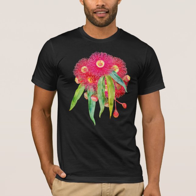 Rosa gummiträd eukalyptusblommor t shirt (Framsida)
