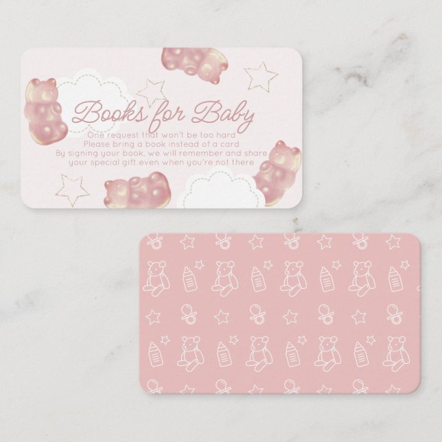 Rosa Gummy Bear Baby Shower Bok Request Tilläggskort (Fram/baksida)