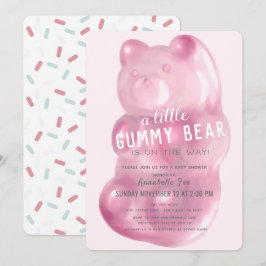 Rosa Gummy Bear GIrl Baby Shower Inbjudningar