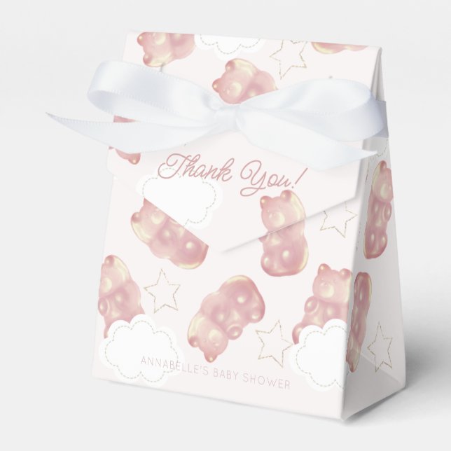 Rosa Gummy Bear Girl Baby Shower Presentaskar (Framsidan Sidan)