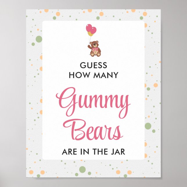 Rosa Gummy Bear Guessing Game Girl Baby Shower Poster (Framsidan)