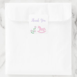 Rosa gunghäst flicka baby shower fyrkantigt klistermärke