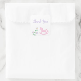 Rosa gunghäst flicka baby shower fyrkantigt klistermärke