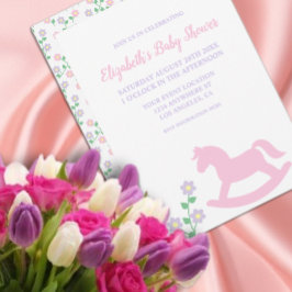Rosa gunghäst flicka baby shower inbjudningar