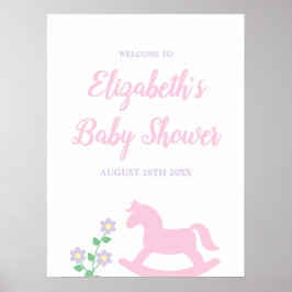 Rosa gunghäst flicka baby shower poster