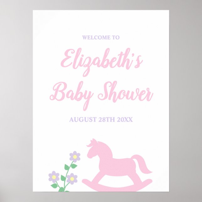 Rosa gunghäst flicka baby shower poster (Framsidan)