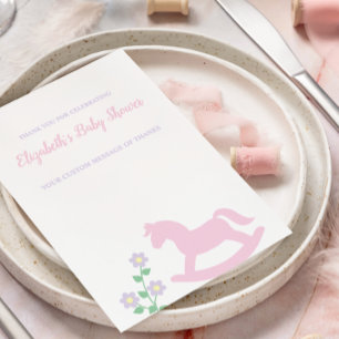 Rosa gunghäst tjej baby shower tack kort