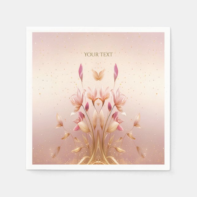 Rosa gyllene blad Blommiga servetter (Framsidan)